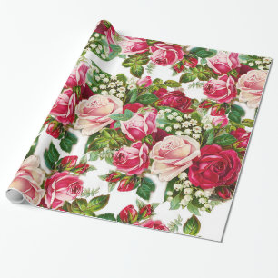  rode pastelroze rozen botanische bloemen cadeaupapier