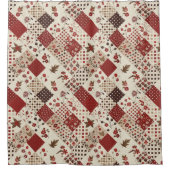 Rode Patchwork Dekbed Rustieke Bloemen Retro Douchegordijn (Voorkant)