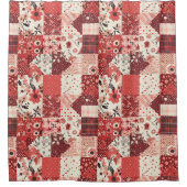 Rode Patchwork Dekens Landelijke Bloemen Retro Douchegordijn (Voorkant)