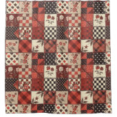 Rode Patchwork Dekens Landelijke Bloemen Retro Douchegordijn (Voorkant)