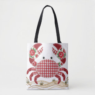 Rode Patchwork Dekenschaal Krab Tote Bag