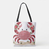 Rode Patchwork Dekenschaal Krab Tote Bag (Achterkant)