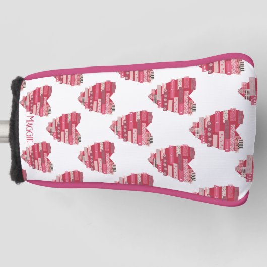 Rode Patchwork Harten Golf Hoofdhoes Golfheadcover (Voorkant)