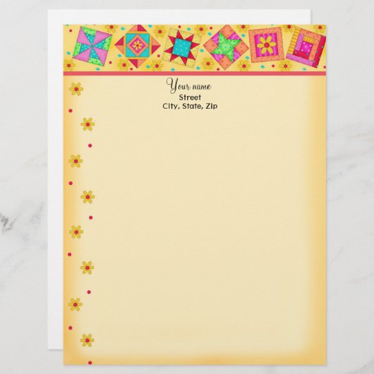 Rode patchwork Quilt Blocks Letterhead Persoonlijk Briefhoofd (Voorkant / Achterkant)