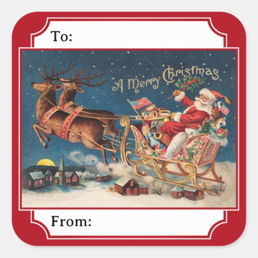 Rode Patriottische Amerikaanse Kerstman Kerstcadea Vierkante Sticker (Voorkant)