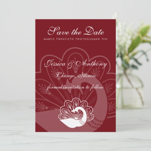 rode pauw redt datum save the date (Staand voorkant)