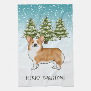 Rode Pembroke Welsh Corgi Blauwe Winter Kerstmis Theedoek