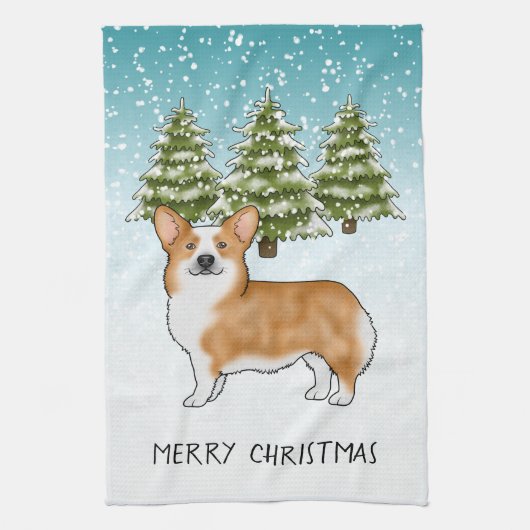 Rode Pembroke Welsh Corgi Blue Winter Kerstmis Theedoek (Verticaal)