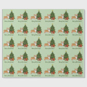 Rode Pembroke Welsh Corgi hond en kerstboom Cadeaupapier (Vlak)