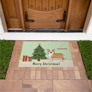 Rode Pembroke Welsh Corgi-hond en kerstboom Deurmat