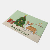 Rode Pembroke Welsh Corgi hond en kerstboom Deurmat (Schuin)