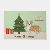 Rode Pembroke Welsh Corgi hond en kerstboom Deurmat (Voorkant)