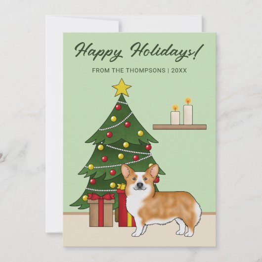 Rode Pembroke Welsh Corgi hond en kerstboom Feestdagenkaart (Voorkant)