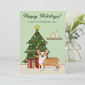 Rode Pembroke Welsh Corgi hond en kerstboom Feestdagenkaart (Staand voorkant)