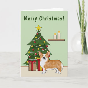 Rode Pembroke Welsh Corgi hond en kerstboom Kaart