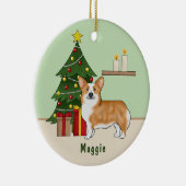Rode Pembroke Welsh Corgi hond en kerstboom Keramisch Ornament (Rechts)