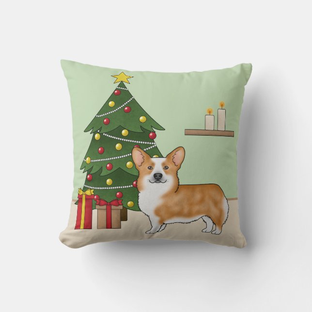 Rode Pembroke Welsh Corgi hond en kerstboom Kussen (Voorkant)
