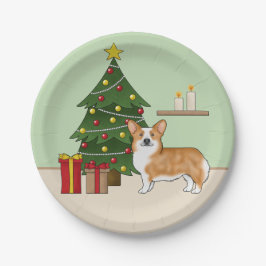 Rode Pembroke Welsh Corgi hond en kerstboom Papieren Bordje