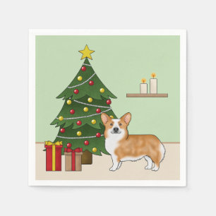 Rode Pembroke Welsh Corgi hond en kerstboom Servet