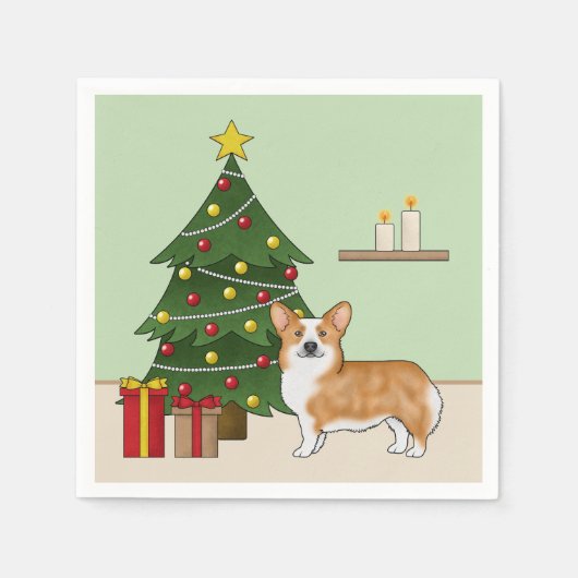 Rode Pembroke Welsh Corgi hond en kerstboom Servet (Voorkant)