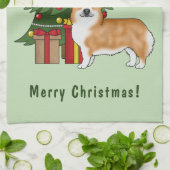 Rode Pembroke Welsh Corgi hond en kerstboom Theedoek (Gevouwen)