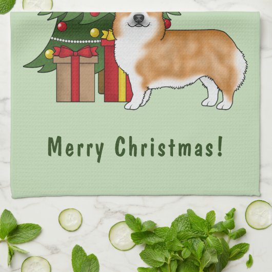 Rode Pembroke Welsh Corgi hond en kerstboom Theedoek (Gevouwen)
