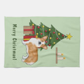 Rode Pembroke Welsh Corgi hond en kerstboom Theedoek (Horizontaal)
