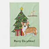 Rode Pembroke Welsh Corgi hond en kerstboom Theedoek (Verticaal)
