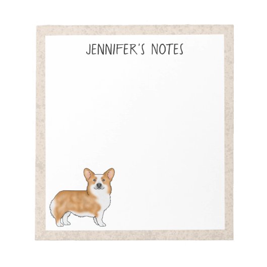 Rode Pembroke Welsh Corgi-hond met aangepaste teks Notitieblok (Voorkant)