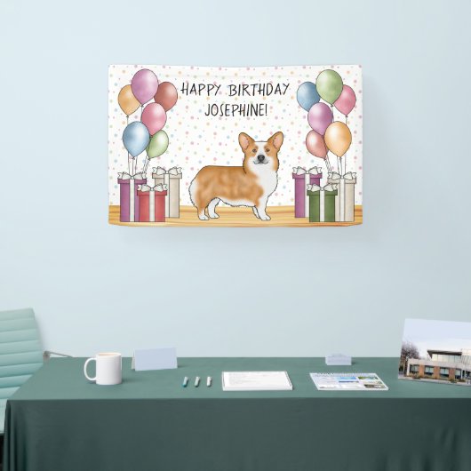 Rode Pembroke Welsh Corgi Kleurrijke Gelukkige Ver Spandoek (Beurs)