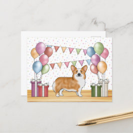 Rode Pembroke Welsh Corgi Kleurrijke Pastelverjaar Briefkaart