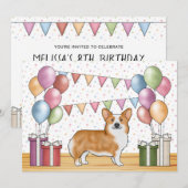 Rode Pembroke Welsh Corgi Kleurrijke Pastelverjaar Kaart (Voorkant / Achterkant)