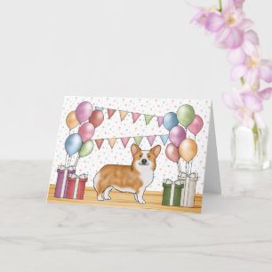 Rode Pembroke Welsh Corgi Kleurrijke Verjaardag Kaart