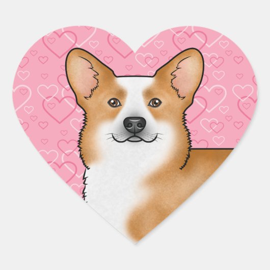 Rode Pembroke Welsh Corgi Liefdeshartpatroon Roze Hart Sticker (Voorkant)