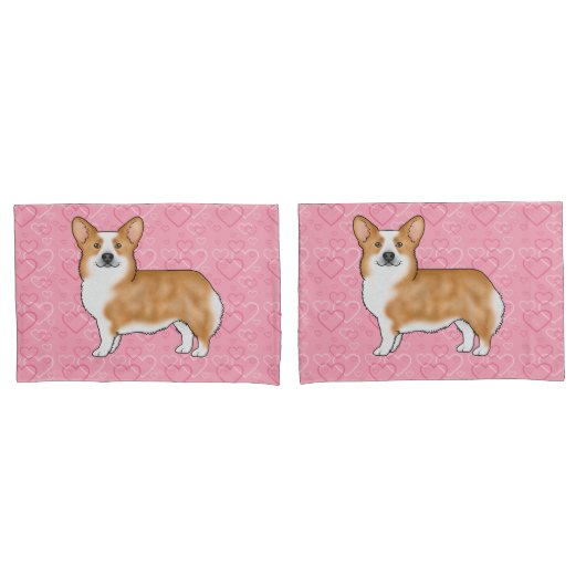 Rode Pembroke Welsh Corgi Liefdeshartpatroon Roze Kussensloop (Voorkant-Set)
