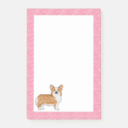 Rode Pembroke Welsh Corgi Liefdeshartpatroon Roze Post-it® Notes (Voorkant)