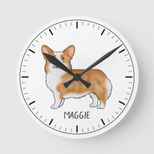 Rode Pembroke Welsh Corgi Lieve Hond Met Aangepast Ronde Klok