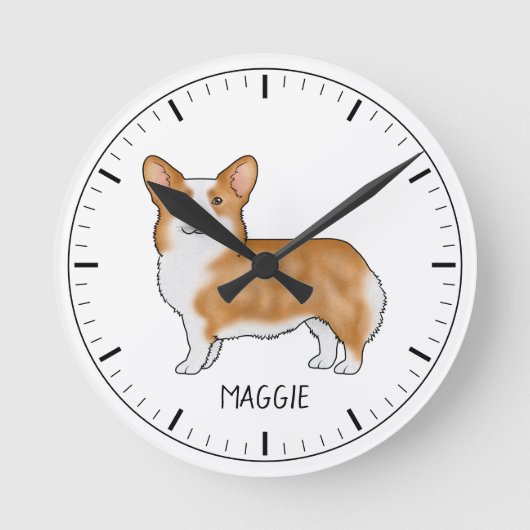 Rode Pembroke Welsh Corgi Schattigee hond met aang Ronde Klok (Voorkant)
