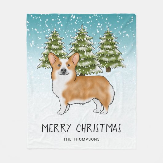 Rode Pembroke Welsh Corgi Winter Forest Kerstmis Fleece Deken (Voorkant)