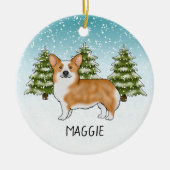 Rode Pembroke Welsh Corgi Winter Forest Kerstmis Keramisch Ornament (Voorkant)