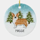 Rode Pembroke Welsh Corgi Winter Forest Kerstmis Keramisch Ornament (Achterkant)