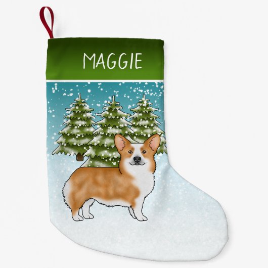 Rode Pembroke Welsh Corgi Winter Forest Kerstmis Kleine Kerstsok (Voorkant)