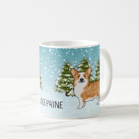 Rode Pembroke Welsh Corgi Winter Forest Kerstmis Koffiemok (Voorkant rechts)