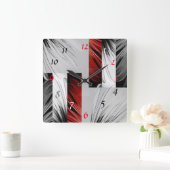 Rode penseel met zwarte Patroonvierkant wandklok (Huis)