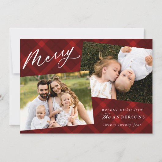 Rode penseelplaat 3 foto feestdagenkaart (Voorkant)