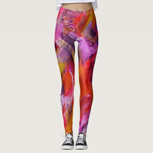 Rode penseelstreken leggings (Voorkant)