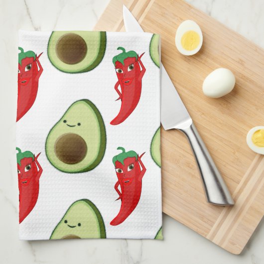 Rode Peper Diva Schattige Groene Avocado Cartoon P Theedoek (Quarter Fold)
