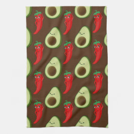 Rode Peper Diva Schattige Groene Avocado Cartoon P Theedoek