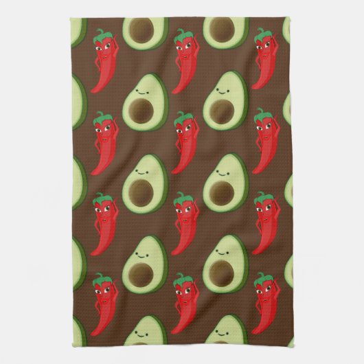 Rode Peper Diva Schattige Groene Avocado Cartoon P Theedoek (Verticaal)