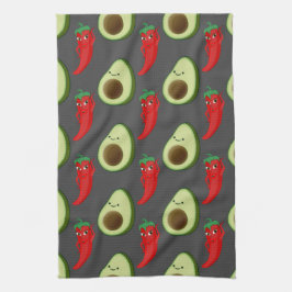 Rode Peper Diva Schattige Groene Avocado Cartoon P Theedoek